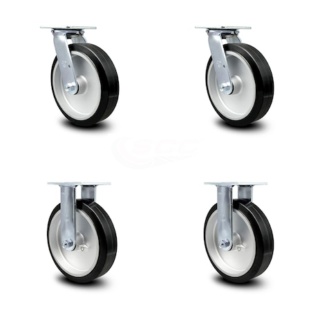 Service Caster 8 Inch Rubber on Aluminum Caster Set with Roller Bearings 2 Swivel 2 Rigid SCC SCC-30CS820-RAR-2-R820-2